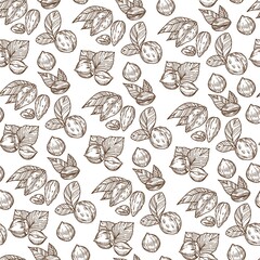 Nuts and leaves, nutrition and dieting seamless pattern