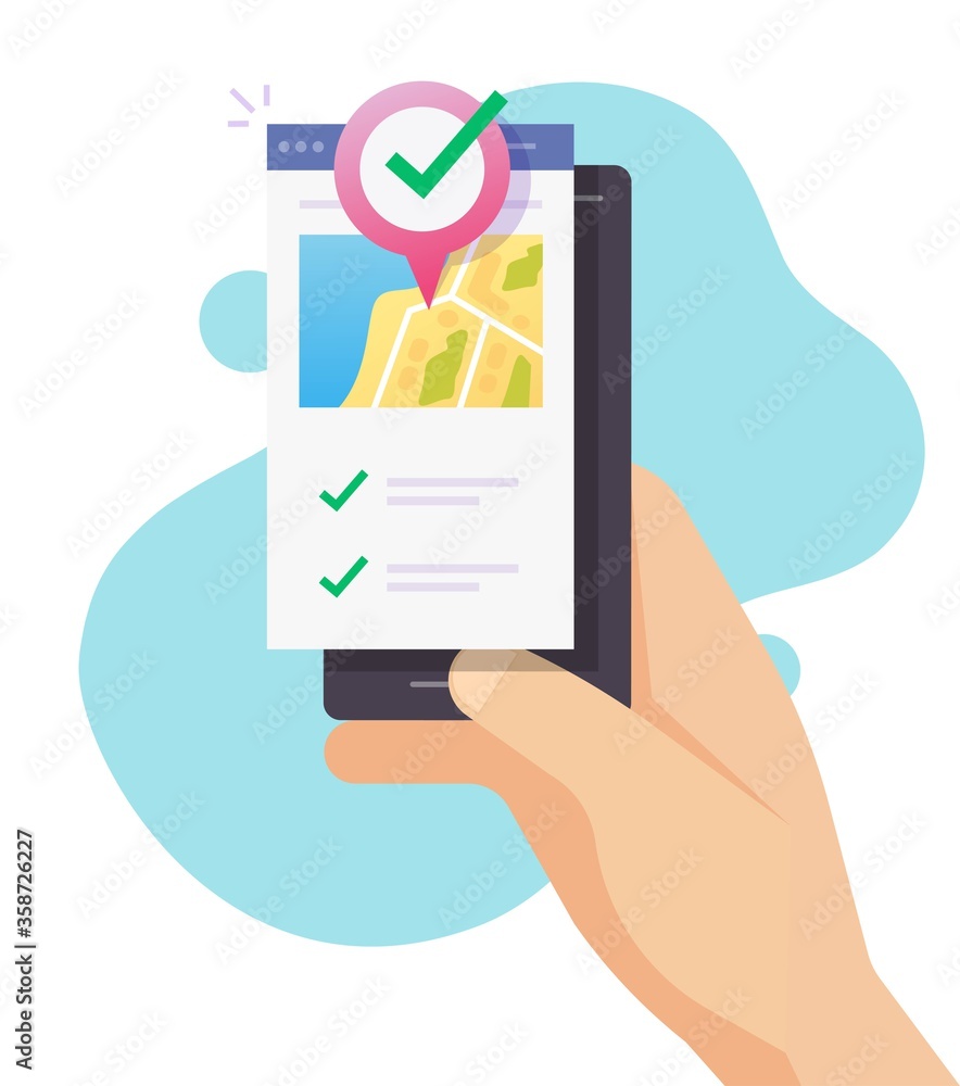 Poster mobile map gps location navigator with pin pointer destination on person holding phone or smartphone