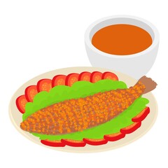 Fried fish icon. Isometric illustration of fried fish vector icon for web
