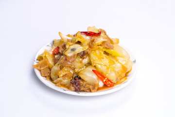 Stir fried slice cabbage and pork 