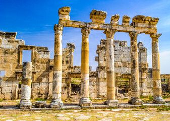 It's Ruins of the columns of Apamea, a treasure city and stud-depot of the Seleucid kings, and was the capital of Apamene. Syria.