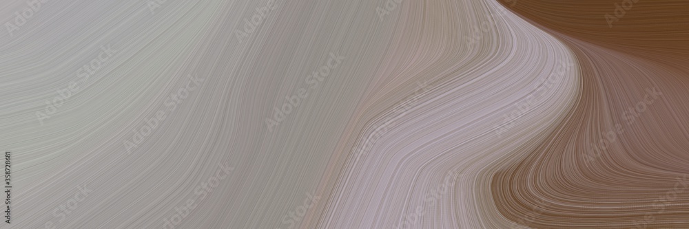 Poster abstract surreal designed horizontal header with dark gray, old mauve and pastel brown colors. fluid curved lines with dynamic flowing waves and curves for poster or canvas