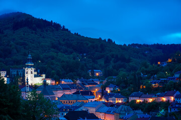 Night view of the beautiful town Banská Štiavnica in Slovakia