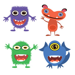 Set of cartoon monsters. Funny and funny monsters.