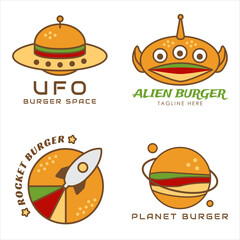 Flat Design Simple Outline Fast Food Burger Logo Set