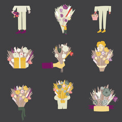 Floral bouquet set for greeting card design.