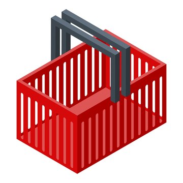 Red shop basket icon. Isometric of red shop basket vector icon for web design isolated on white background