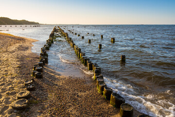 Breakwaters at Baltic Sea in Babie Doly. Poland, Europe.