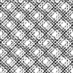 black and white Plaid Seamless Grunge Texture with Hand Painted Crossing Brush Strokes for Print, Upholstery, Cloth. Rustic Check Texture. Vector Seamless Tartan. Scottish Ornament