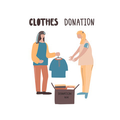 Girl donates clothes to another girl.