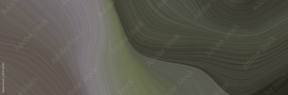 Poster abstract colorful horizontal banner with dark olive green, gray gray and very dark green colors. fluid curved lines with dynamic flowing waves and curves for poster or canvas