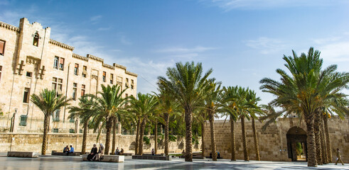 It's The restored square of Castle of Aleppo, Syria