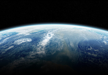 View of planet Earth close up with atmosphere during a sunrise 3D rendering elements of this image furnished by NASA - Powered by Adobe