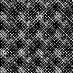 black and white Plaid Seamless Grunge Texture with Hand Painted Crossing Brush Strokes for Print, Upholstery, Cloth. Rustic Check Texture. Vector Seamless Tartan. Scottish Ornament