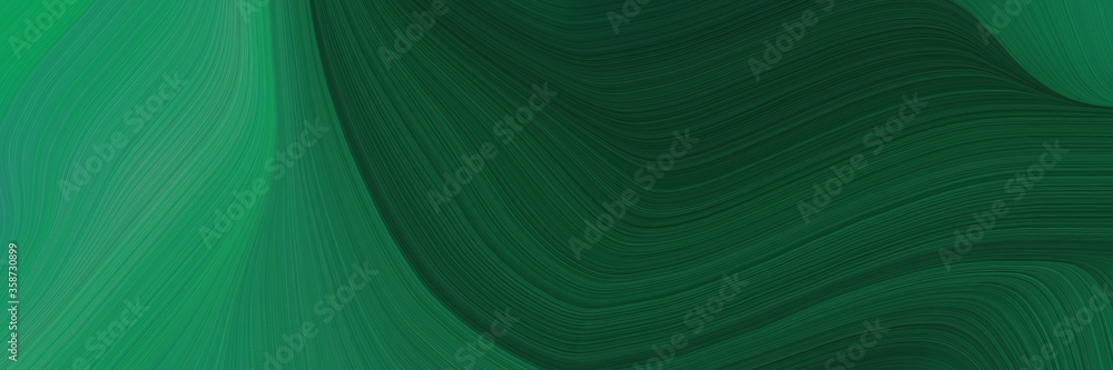 Poster abstract flowing header with very dark blue, sea green and teal green colors. fluid curved lines wit