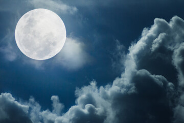 Naklejka na ściany i meble Full Moon, Full glowing moon with stars and cloud at beautiful night.