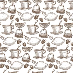 Wallpaper murals Tea Herbal tea with lemon and raspberry, seamless pattern