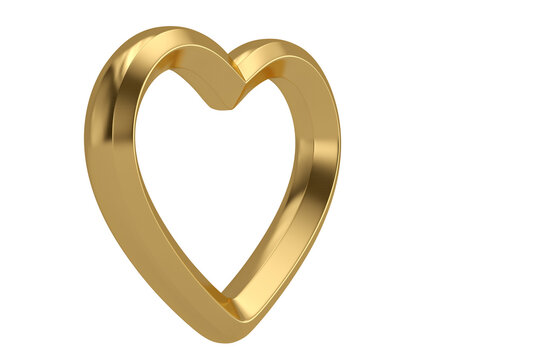 gold heart frame  isolated on white background. 3D illustration.