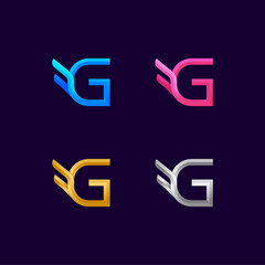 Letter G logotype with Colourful and Premium Luxury Wings logo, Freedom and Fly sign, Falcon or Eagle symbol for your Business Company and Corporate branding identity, Vector illustration