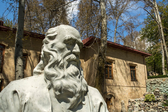 Statue of Farid al-Din Attar Neishabouri in Sadabad complex, Tehran, Iran. He  was a Persian Muslim poet, theoretician of Sufism, and hagiographer.