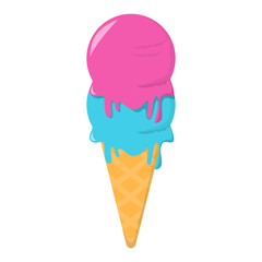 Ice cream vector isolated. Sweet cold dessert, mint and berry taste. Colorful frozen snack, delicious food. Blue and pink colors.