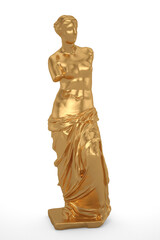 Bronze statue Venus isolated on white background. 3D illustration.