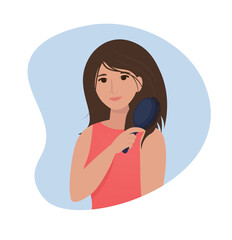 Woman combing her hair, vector illustration in flat style