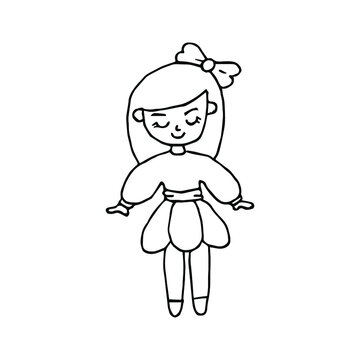 Hand drawn beautiful, cute, little Princess girl. Vector illustration. Coloring page.