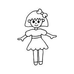 Hand drawn beautiful, cute, little Princess girl. Vector illustration. Coloring page.