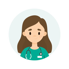 Female doctor character. Avatar of a young female doctor/nurse.  Happy doctor/nurse on a white background. 