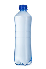 Small bottle of mineral water in plastic isolated on white