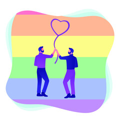 People in happy pride parade. LGBT Pride Month in June. Lesbian Gay Bisexual Transgender. Celebrated annual. LGBT flag. Rainbow love concept. Human rights and tolerance. Poster, card, banner.