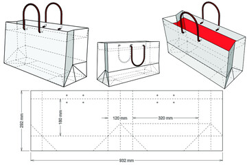 Shopping Bag and Die-cut Pattern. The .eps file is full scale and fully functional. Prepared for real cardboard production.