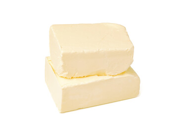 Block of butter isolated on white background