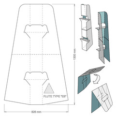 Pedestal Display flute EB and Die-cut Pattern. The .eps file is full scale and fully functional. Prepared for real cardboard production.