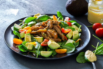 Baked Honey Mustard Chicken with avocado and salads