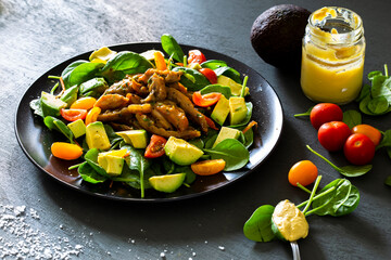 Baked Honey Mustard Chicken with avocado and salads