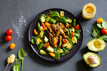 Baked Honey Mustard Chicken with avocado and salads