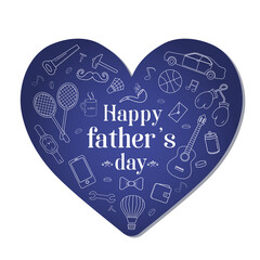 White outlines of men s accessories and men s favorite items against a blue heart in honor of the holiday Father s Day. Vector illustration