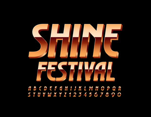 Vector premium poster Shine Festival with 3D Gold Font. Elegant ALphabet Letters and Numbers