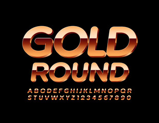 Vector premium sign Gold Round with 3D modern Font. Luxury Alphabet Letters and Numbers