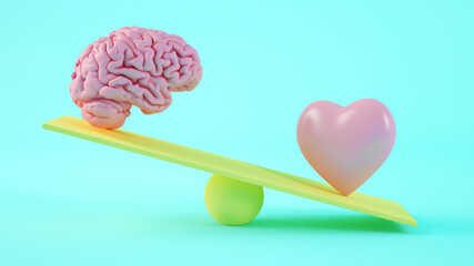 Brain versus heart 3d rendering