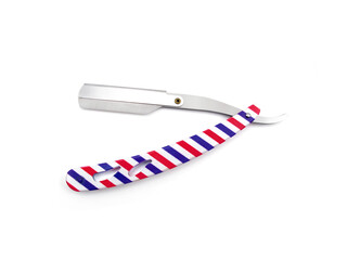 Straight Razor silver blue red white color on white background