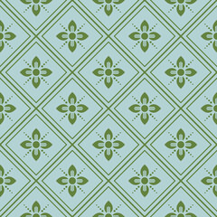 Retro vintage Chinese traditional pattern seamless background green check cross frame line flower dot