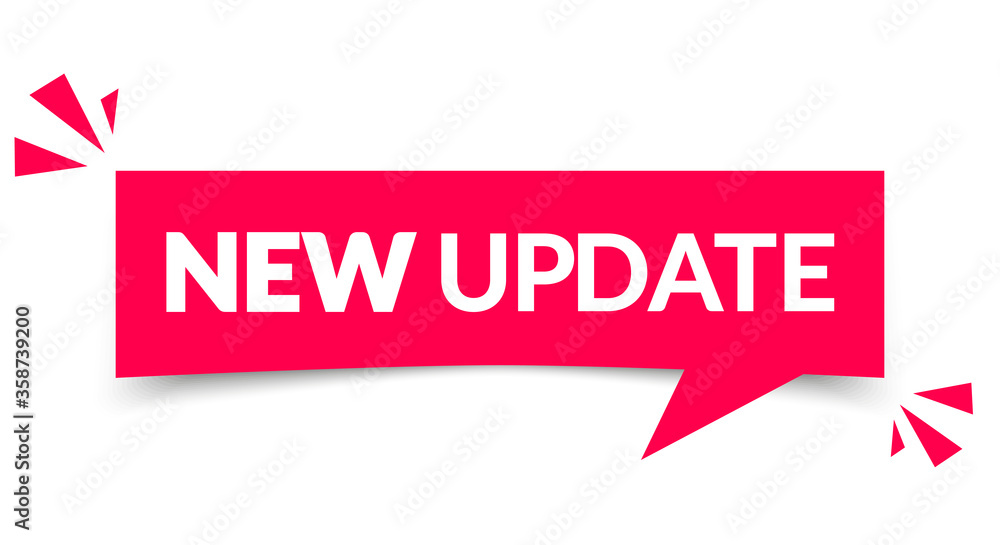 Poster vector illustration red banner with new update text. modern web label with 3d effect and shadow