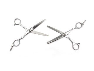 Scissors Barber, Scissors Salon , Scissors Realistic Metal silver, Scissors Classic, Scissors for a hairstyle on White Background