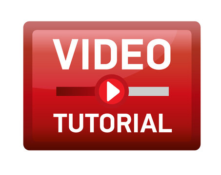 button for downloading video tutorial. Vector illustration with red play button.