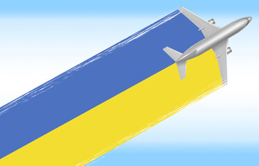 3d illustration of a background Ukraine travel concept. flag with plane