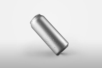 Mockup big aluminum bottle with lemonade and drops of water, for presentation of design and logo.