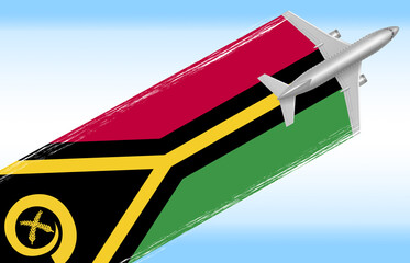 3d illustration of a background Vanuatu travel concept. flag with plane
